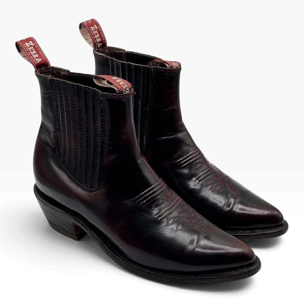 Botines Zebra Mens 9 Burgundy Oxblood Leather Western Chelsea Boots Mexico 28